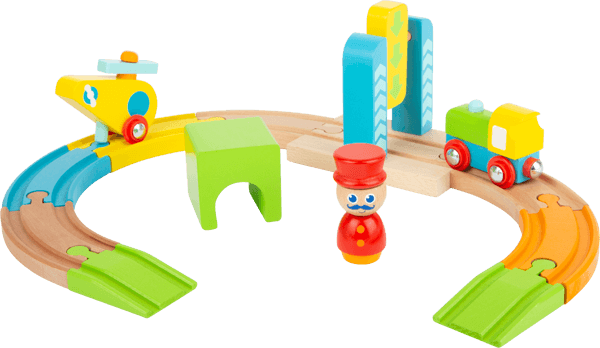 Wooden Train Set with Helicopter - Wooden toy