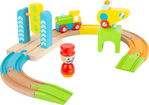 Wooden Train Set with Helicopter - Wooden toy