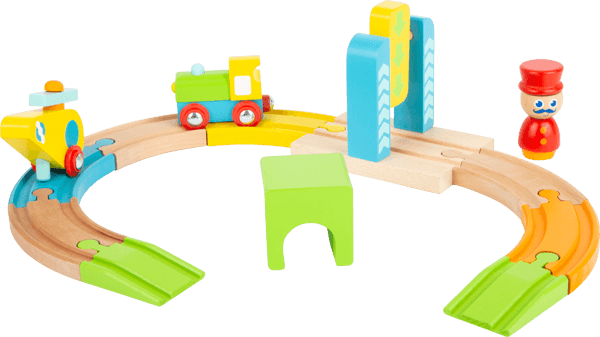 Wooden Train Set with Helicopter - Wooden toy