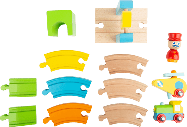 Wooden Train Set with Helicopter - Wooden toy