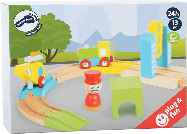 Wooden Train Set with Helicopter - Wooden toy