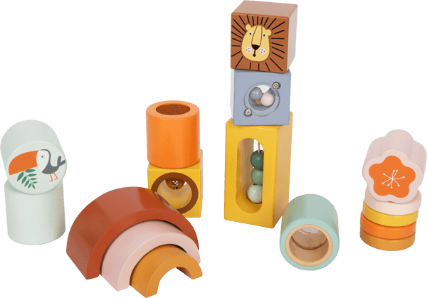 Wooden Safari Explorer’s Sensory Tactile Sound Building Blocks - Wooden toy