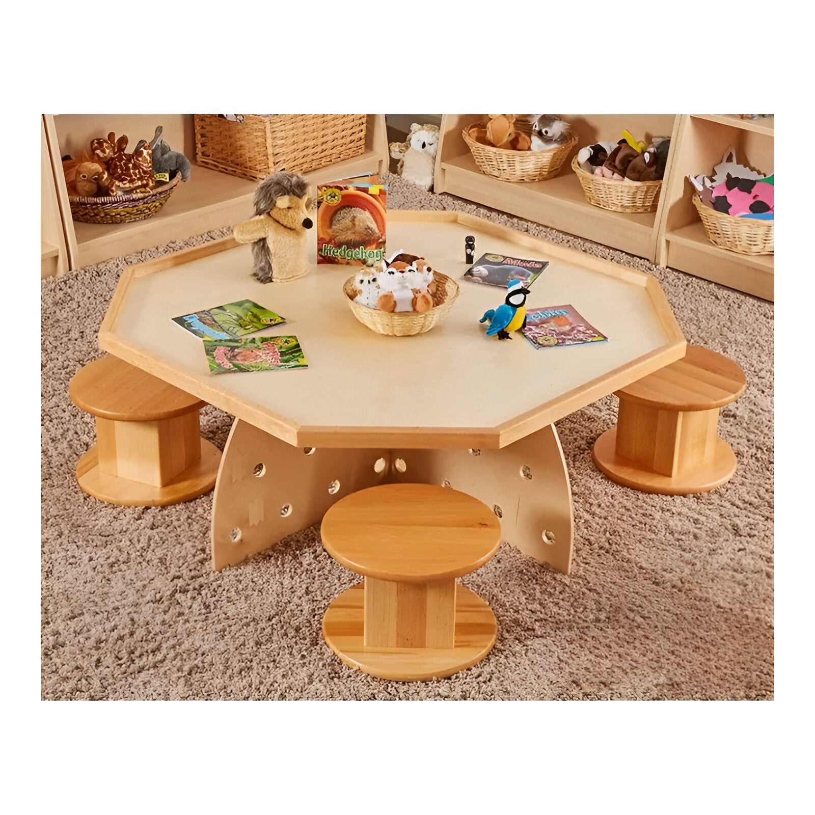 Wooden Hexagon Table and Four Perch Pods - Activity Table