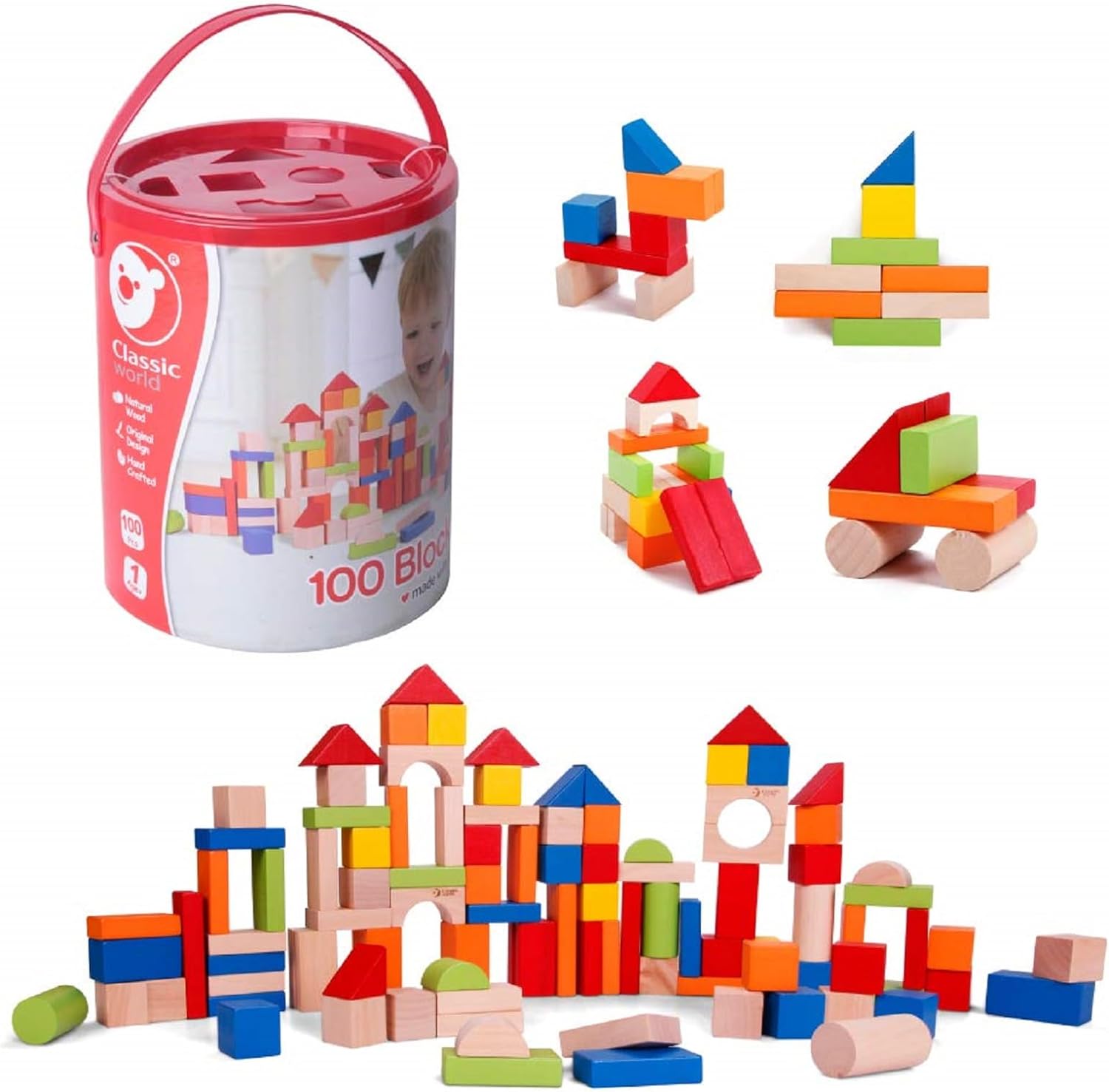 Wooden Building Blocks - 100 Piece - Building blocks