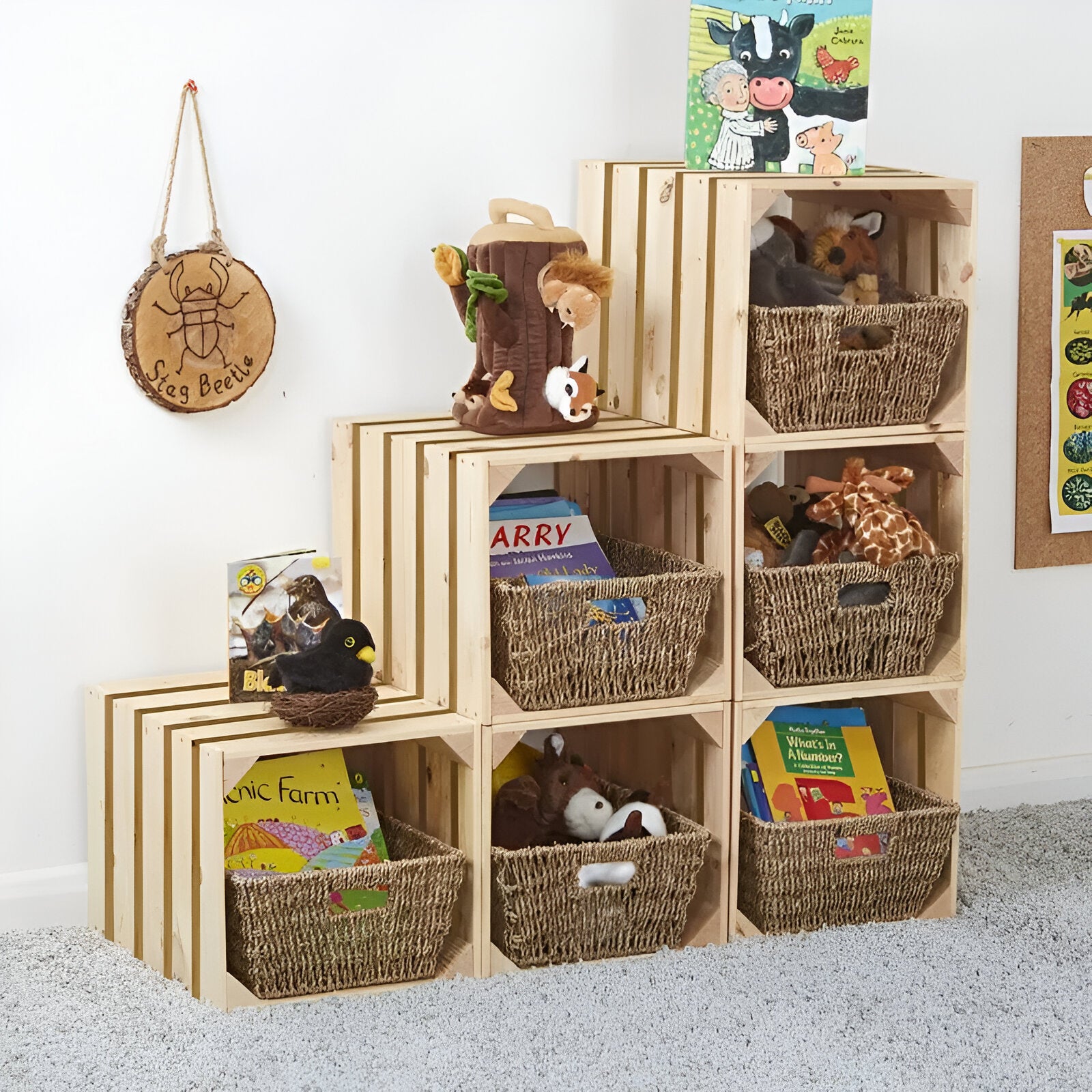 Wooden Modular Storage Squares - Set of 6 - Playroom Storage