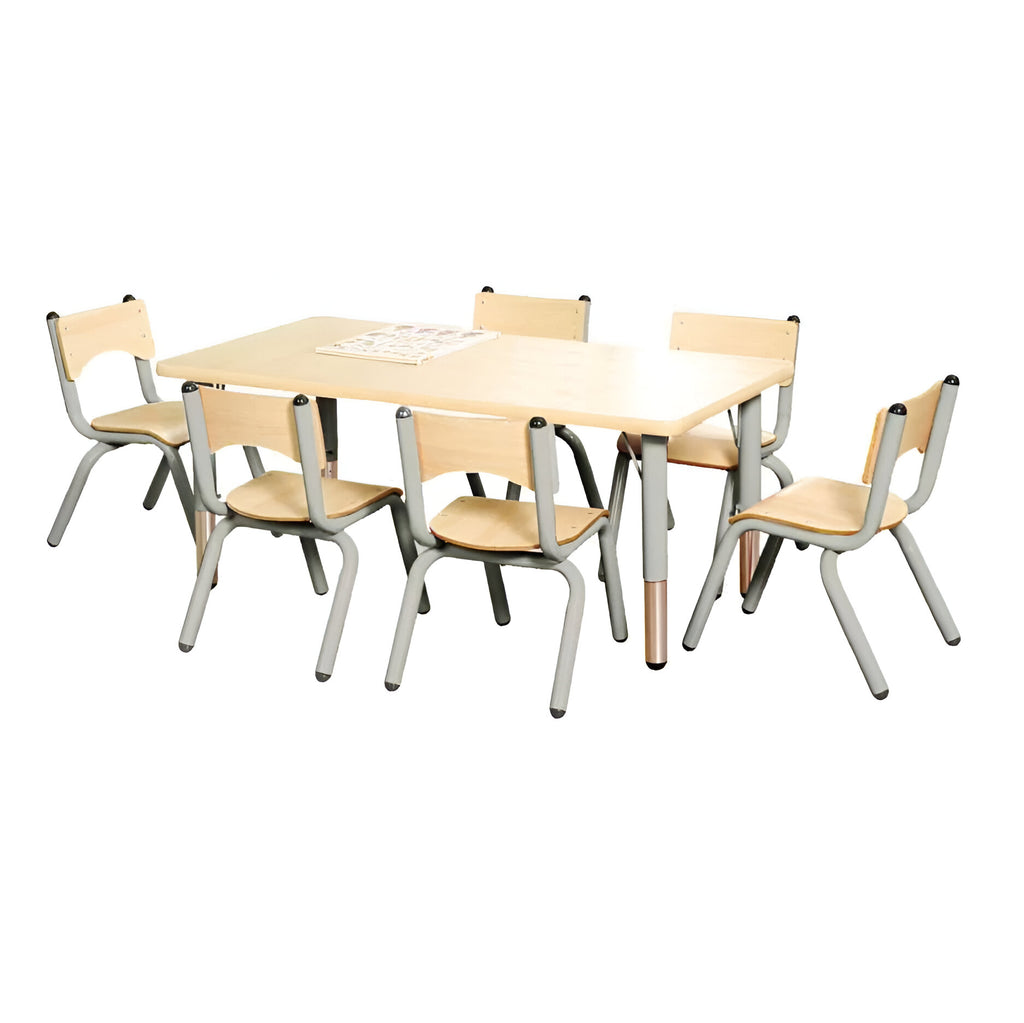 Adjustable Rectangle/Round Classroom Table and Chairs - Multiple Colour/Style Options - Rectangle Table - Silver Legs