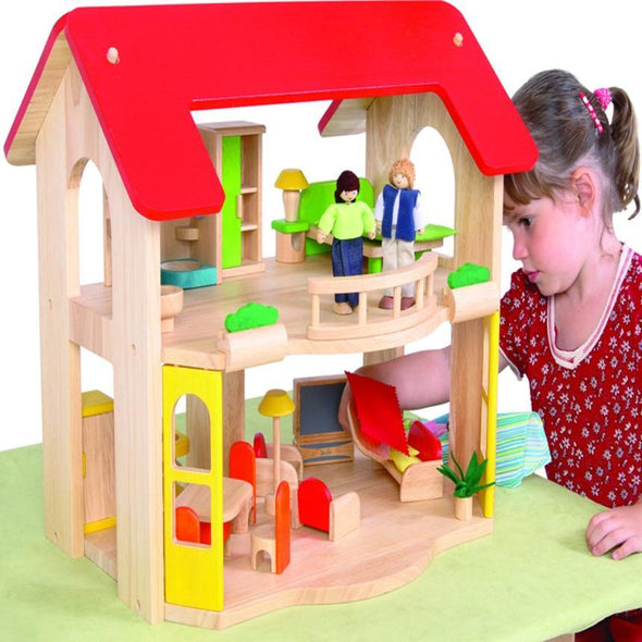 Wooden Open Front Dolls House & Furniture - Wooden toy