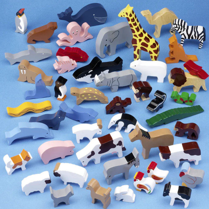 Wooden Block Animal Figures - 48 Piece Set - Animal Figures