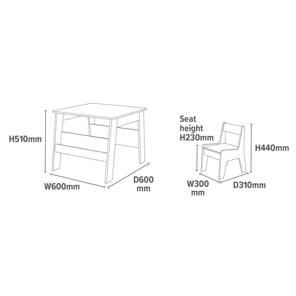 White and Grey Bookshelf Table and Chair Set - Children’s Table and Chair