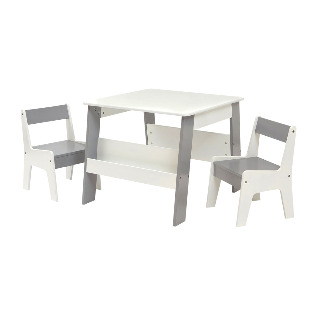 White and Grey Bookshelf Table and Chair Set - Children’s Table and Chair